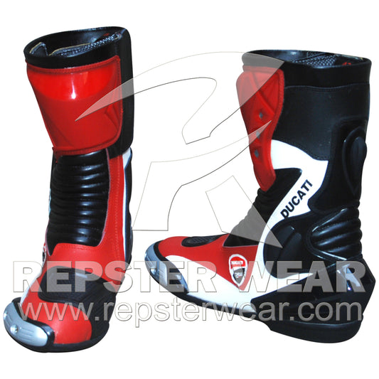 Ducati Corse Motorbike Racing Leather Boots
